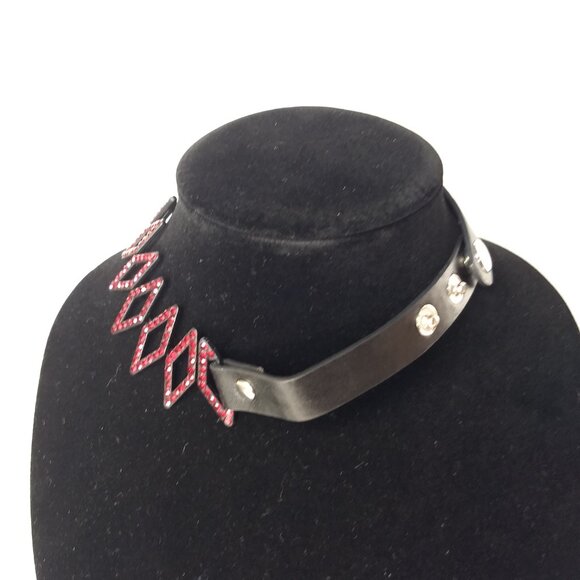 Triangular Choker Marked Red Rhinestone Goth Whimsigoth Dark Academia Adjustable - Picture 2 of 10